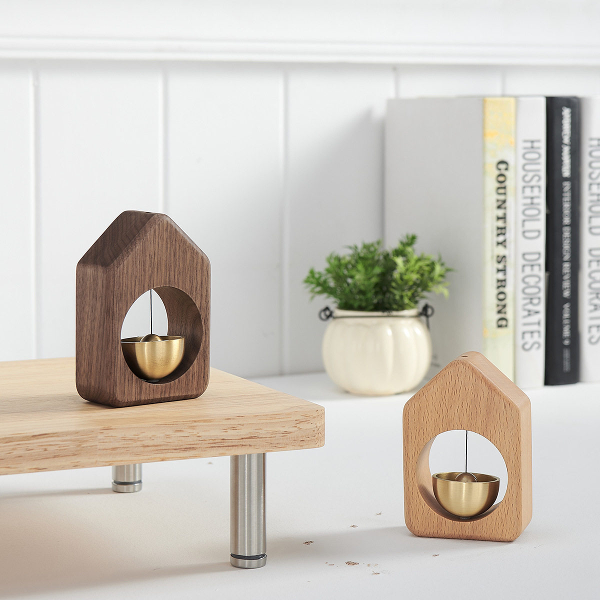 Suction door bell Wind bell Japanese Department minimalist Artisanal Solid Wood Refrigerator Applique to the family brass bell Cured Jo for Gift