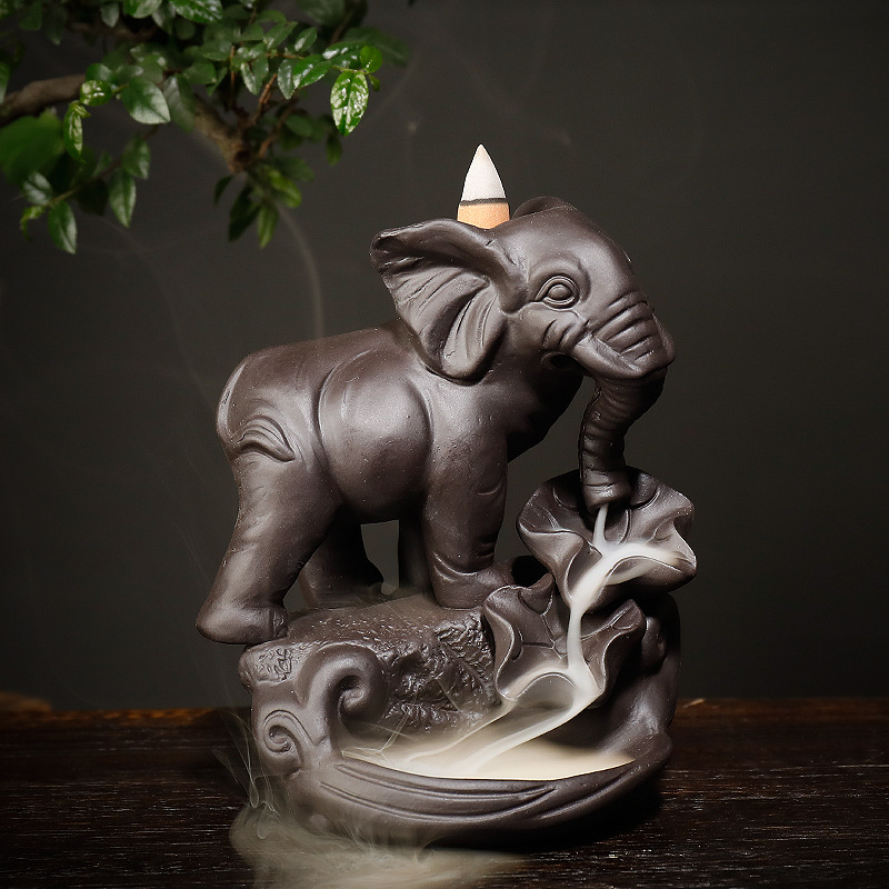 Back-turned incense burner Purple Sand Ping An elephant Home Indoor Wanrus Update Creative pendulum Flow Incense Burner to turn back the smoke and make a fortune