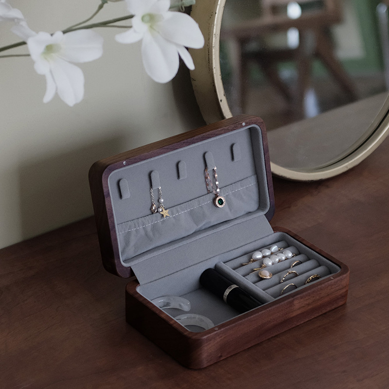 Light extravagant wood retro necklace ring jewellery portable high-end containing first decoration case anti-oxidation delicate suede cloth lining