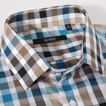 Romon Romon summer new short-sleeved shirt mens casual pure cotton plaid free-ironing slim-fit mens shirt