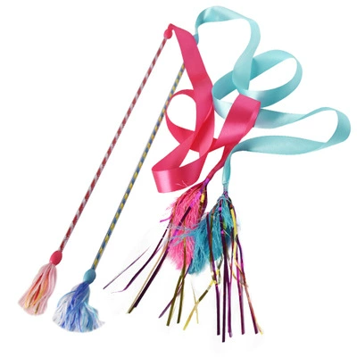 Long Ribbon Fairy Funny Cat Stick Feather Plush Dải giấy Funny Cat Toy Đa chức năng Đồ dùng cho mèo - Mèo / Chó Đồ chơi