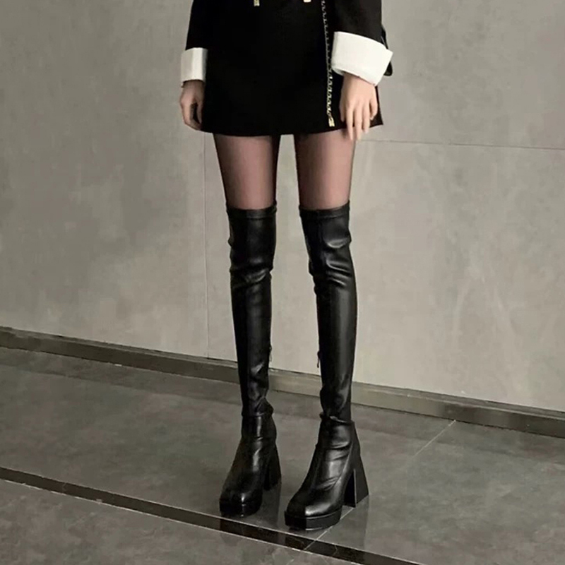 Black Over-The-Knee High-Heeled Boots for Women 2026 Autumn and Winter New Fashion Elegant Style Waterproof Platform Chunky Heel High Tube Slim Boots