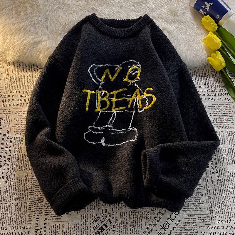 Women's Sweater Thick Knitted Round Neck Letter Embroidered Pullover_voghion.com