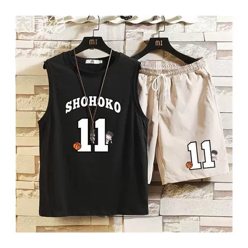 夏季休闲坎肩背心套装男潮宽松运动学生五分短裤篮球服球衣11号12