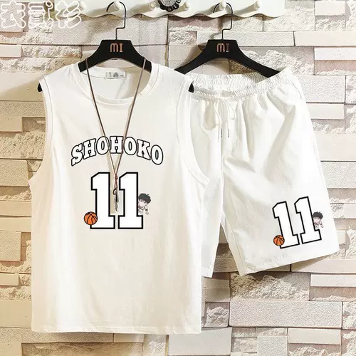 夏季休闲坎肩背心套装男潮宽松运动学生五分短裤篮球服球衣11号12