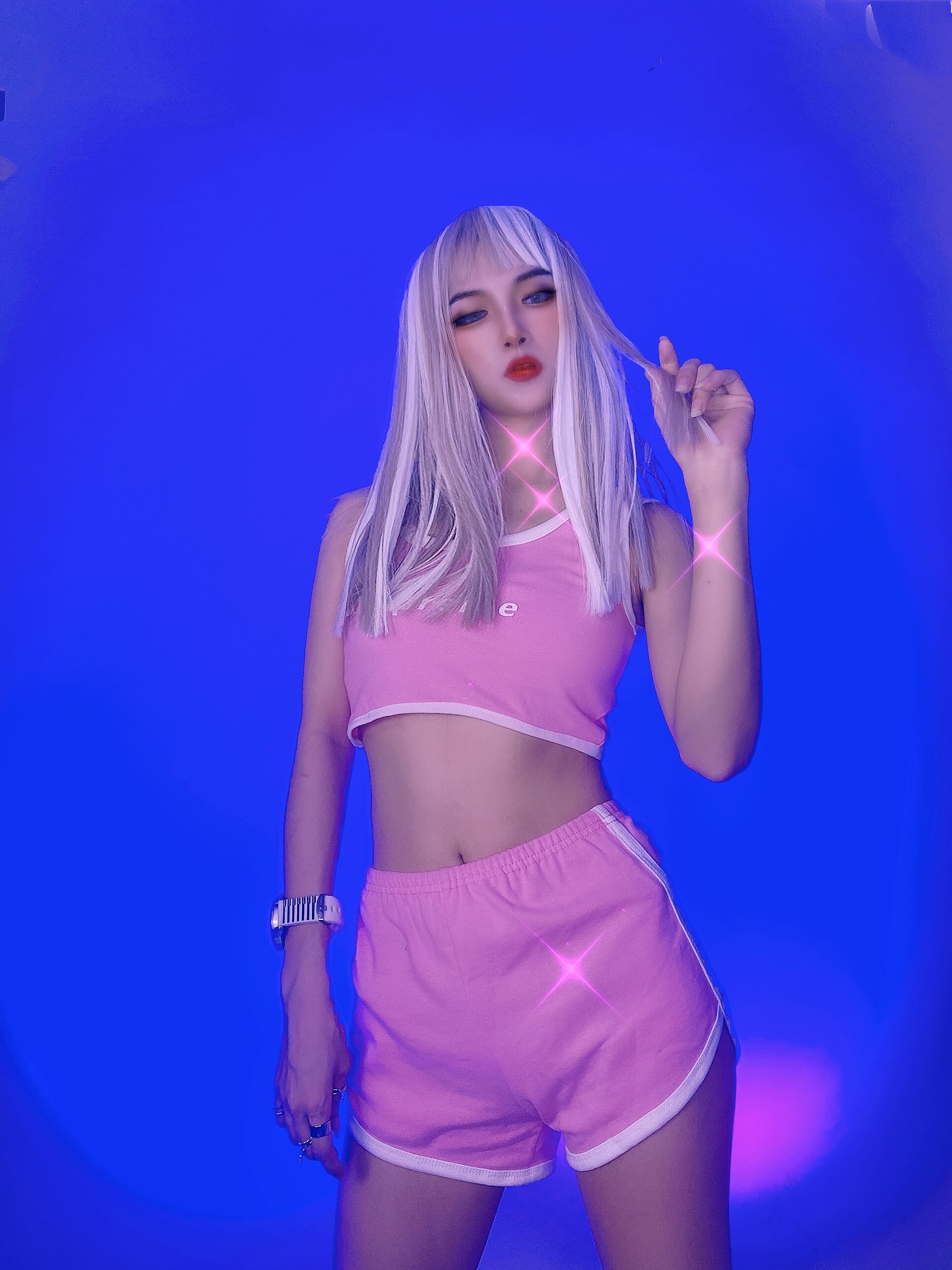 Bar djdsgogo acting out of service Writing True Photography Dance Team Jazz Sports Suit Vest Four Corner Pants Multicolored