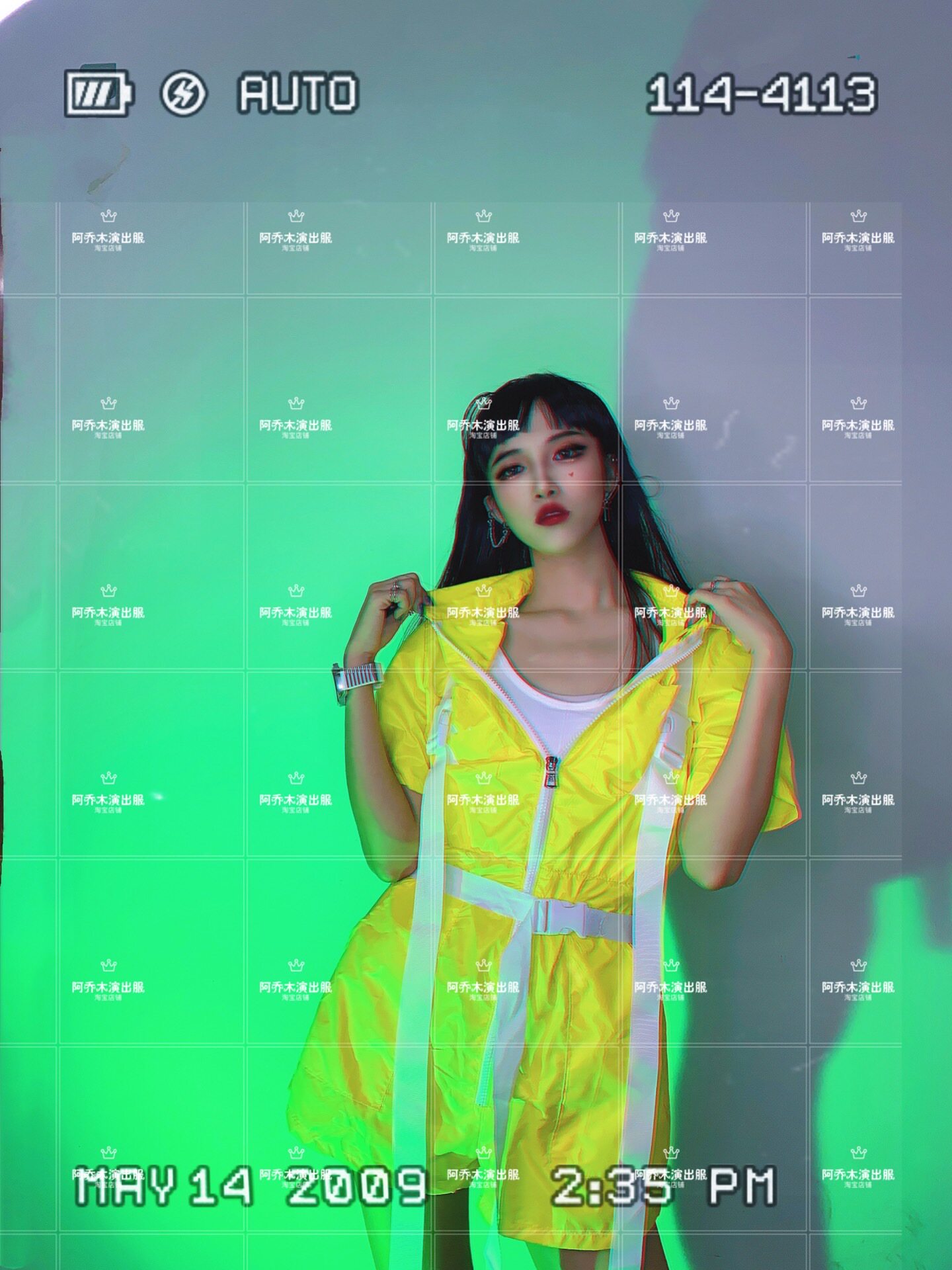 Female dsgogo singer party yellow-green costume one-piece overalls shorts suspenders two-piece suit costume