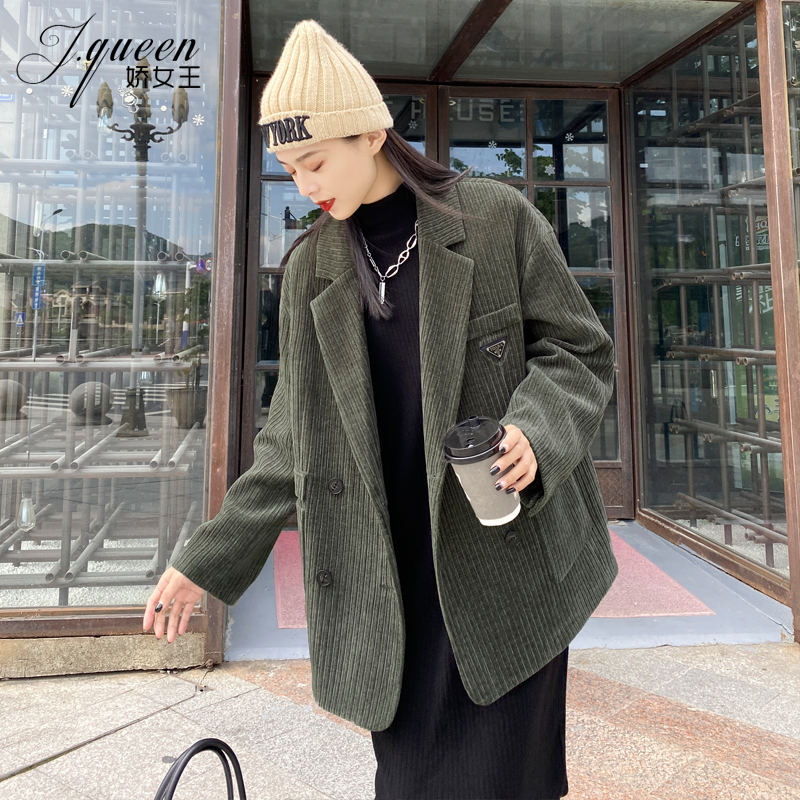 Corduroy blazer women's thickened fall/winter 2021 new loose casual retro premium velvet small suit