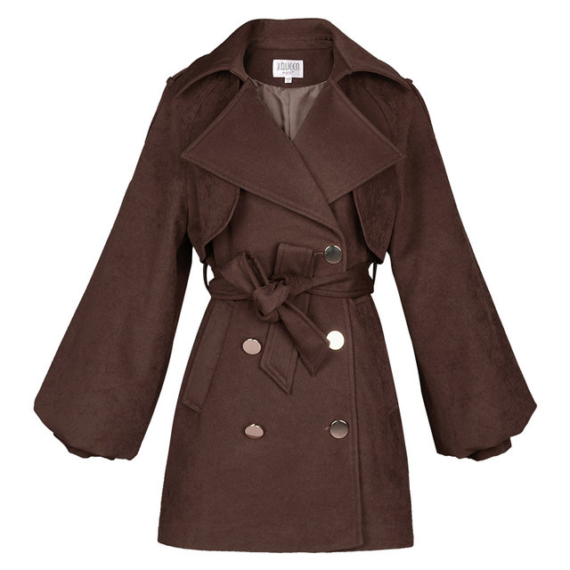 Suit collar windbreaker jacket women's mid-length spring new retro lantern sleeve waist slimming thickened coat jacket
