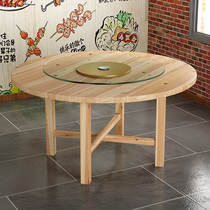 Hotel table large round table combination thickening folding with rotary chair restaurant night-night solid wood round table panel