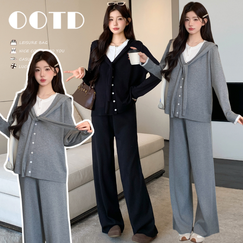Trendy Maternity Wear for Spring and Autumn, Knitted Shawl Top and Pants Two-Piece Set, Casual Autumn and Winter Outfit for Pregnant Women Trendy Maternity Wear for Spring and Autumn, Knitted Shawl Top and Pants Two-Piece Set, Casual Autumn and Winter Outfit for Pregnant Women
