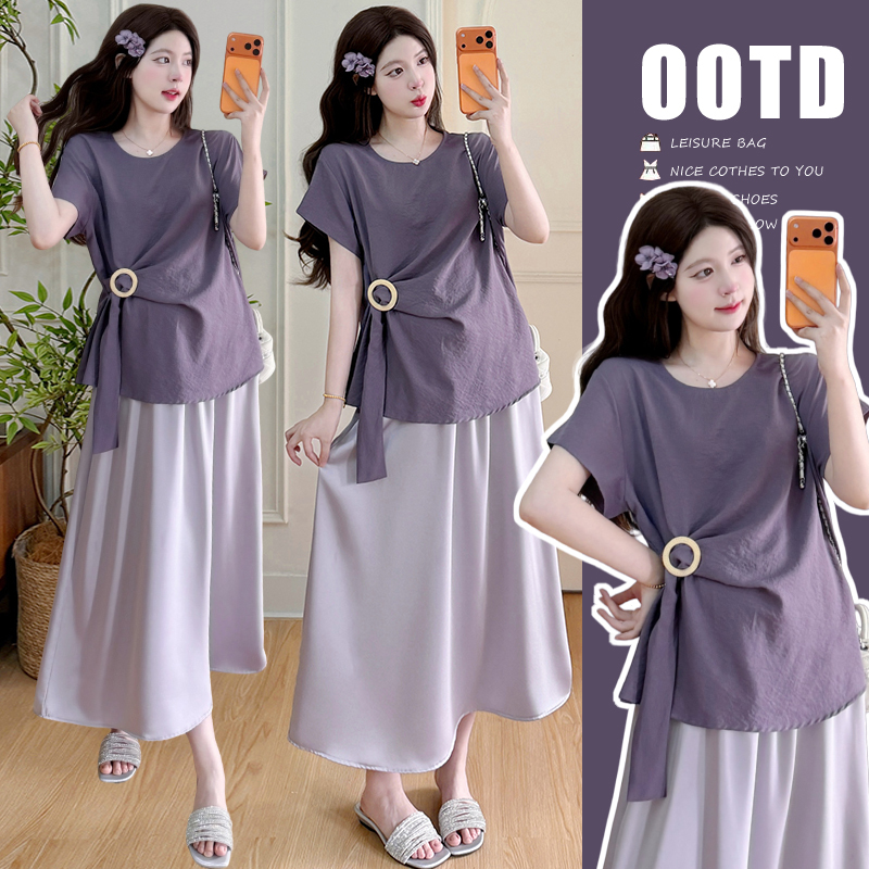 Maternity Wear 2026 Summer New Style Elegant and Fashionable Design Short-Sleeved Top + Satin Skirt Stylish Suit Maternity Wear 2026 Summer New Style Elegant and Fashionable Design Short-Sleeved Top + Satin Skirt Stylish Suit