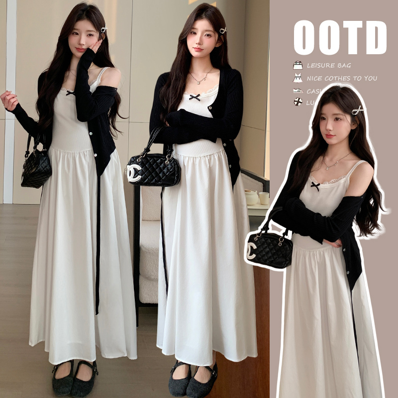 Maternity Wear Summer New Style Korean Fashion Elegant Age-Reducing Cardigan + Suspender Skirt Mid-Length Dress Set