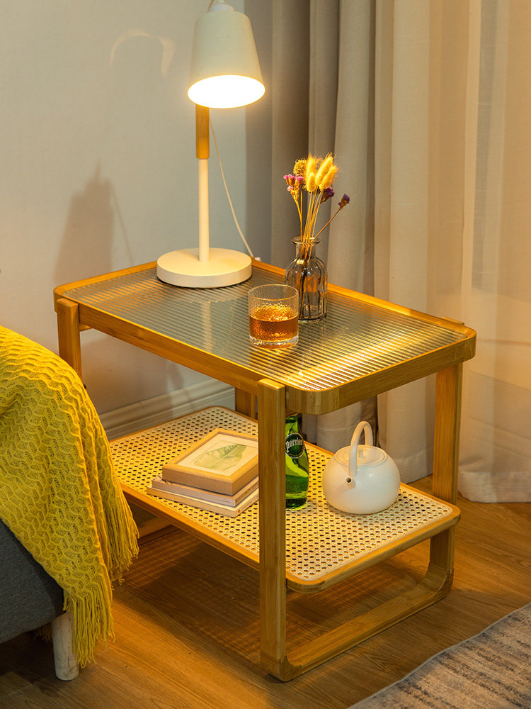 Japanese-style living room sofa side a few square creative corner a few glass small coffee table modern minimalist small square table shelf