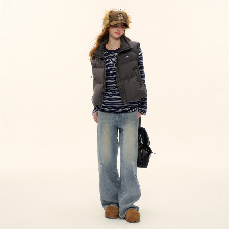 Li Yunxiao's Same Style Asgony Officially Authorized Light Blue Washed Coffee Belt-Decorated Brushed Scimitar Jeans for Women