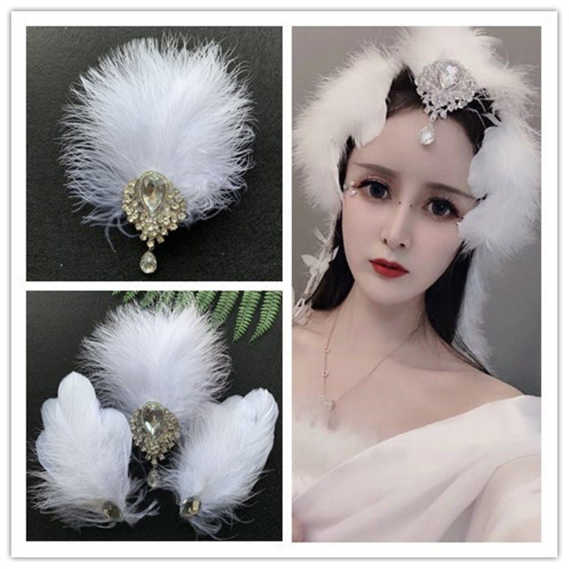 Douyin Net Red Retro Feather Forehead Children's Performance Feather Hairpin Swan Ballet Latin Dance Bride Headwear