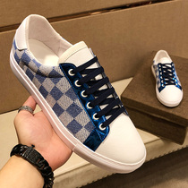 Cool Qi Plaid canvas shoes mens leather casual board shoes 2021 youth trend lace white shoes fashion white shoes