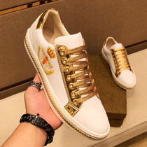 European station New Little Bee White shoes men 2021 spring leather shoes men Crown embroidery tide men shoes