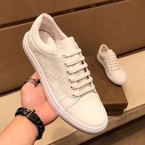 European station Medusa embossed Plaid casual leather shoes mens lace shoes 2021 Tide brand casual white shoes men