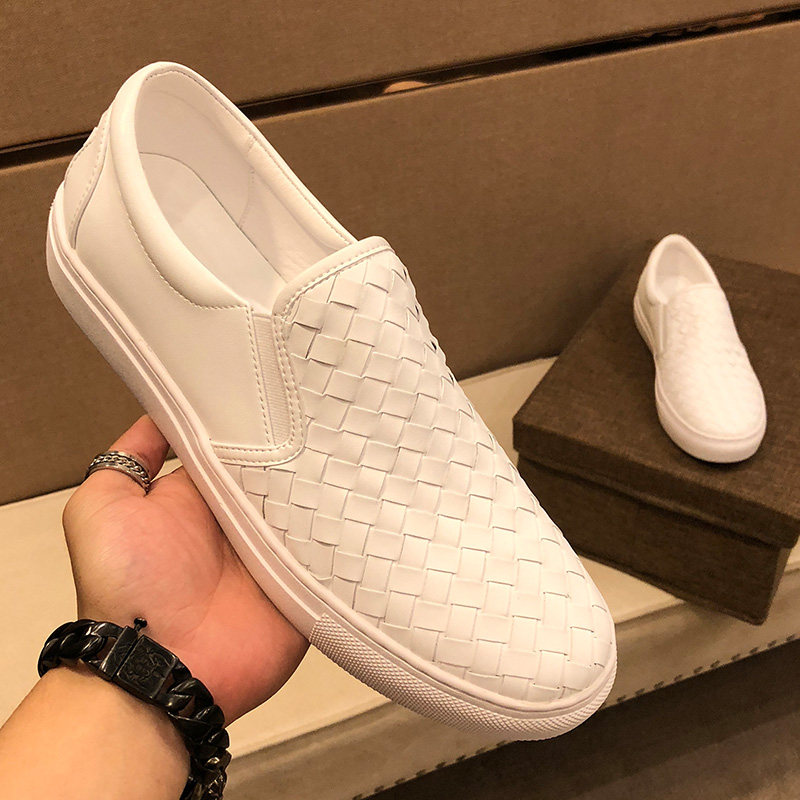 Leather woven breathable loafers men's 2022 autumn and winter slip-on casual leather shoes fashion trendy men's shoes