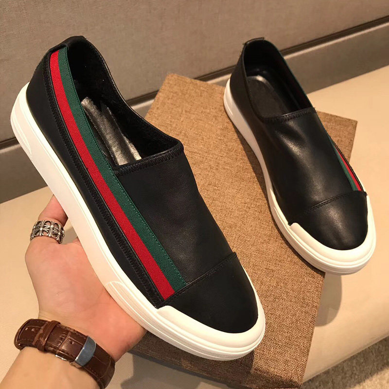 European Station Green Red Stripes New men's shoes One foot pedal sloth shoes genuine leather 100 hitchhiking casual flat-bottomed Lefoe shoes men
