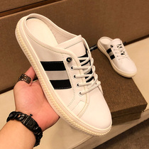 European station classic striped webbing semi-slippers mens Medusa summer heel-free lazy man set-toe Mueller shoes