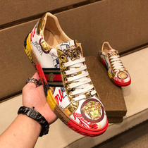 European station mens shoes new printed Medusa white shoes mens leather embroidered beauty head shoes mens hundred shoes