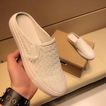 BV leather woven semi-drag mens slippers mens Korean trend pedal 2021 new summer leisure and breathable