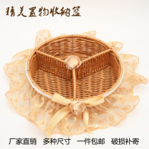 Three-grid home supplies living room snacks storage decoration basket wedding ornaments lace rattan fruit basket
