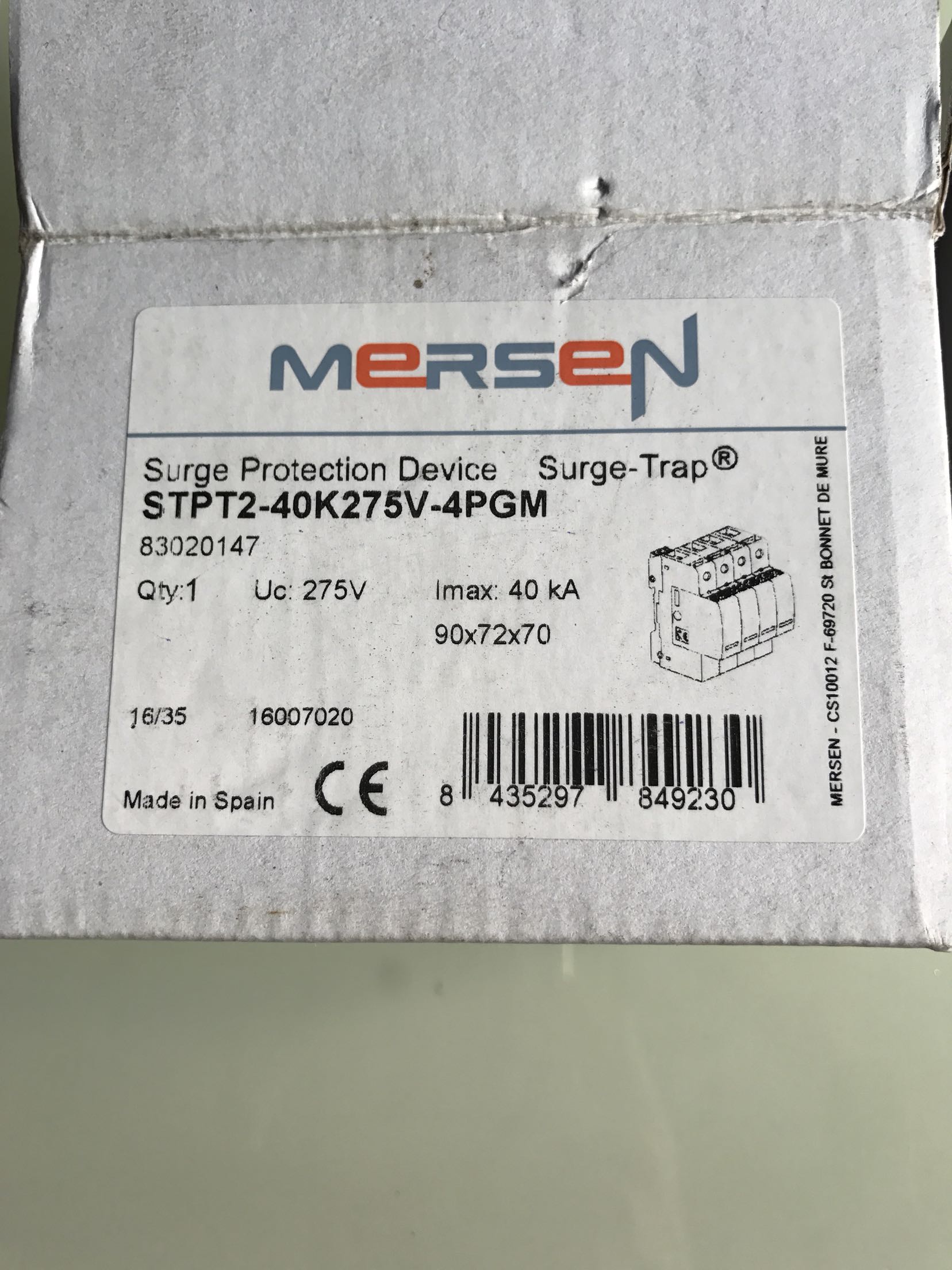 MERSEN LIGHTNING PROTECTION SURGE PROTECTOR STPT2-40k275V-4PGM