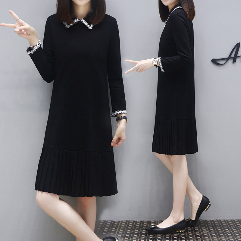 Europe station 2022 spring new long sleeve foreign dress woman loose with fat MM large size fashion 100 pleated skirt tide