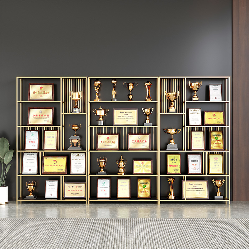 Honor Wall Display Rack Certificate Trophy Product Floor-Standing Storage Rack Shelf Office Authorization Certificate Display Rack Bookshelf