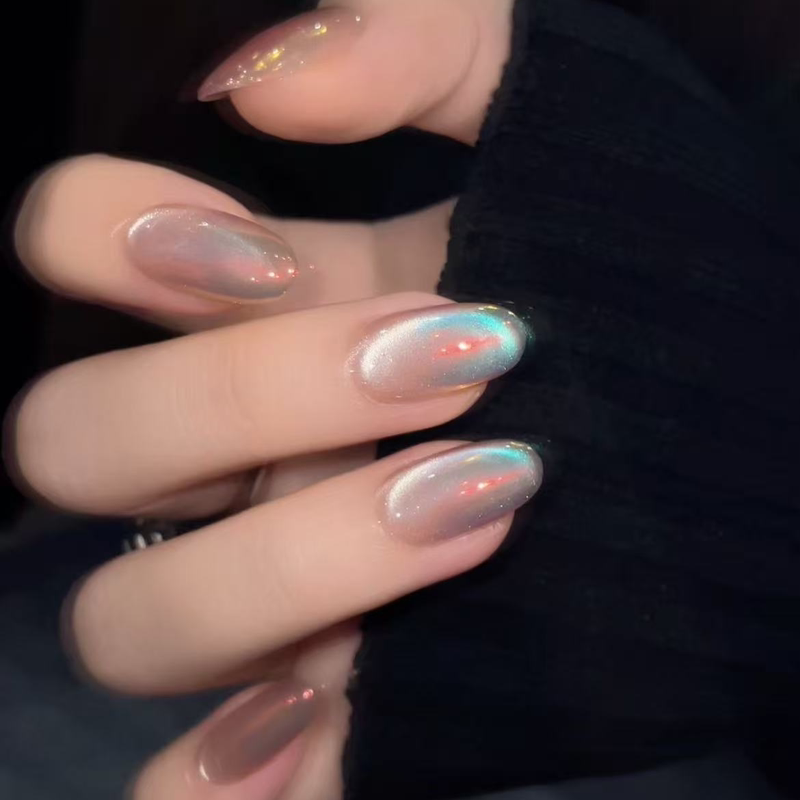 [Aurora] Purely Handmade 10-Piece Set of High-End Cat-Eye Gradient Nails That Enhance Complexion and Are Removable Uv Gel Nails