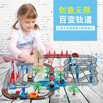 Toy rail car large kindergarten small train set Children electric car model bus bus bus bus police car