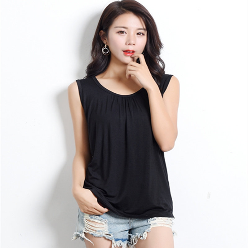 Plus fertilizer plus size wide shoulder camisole round neck modal women's bottoming shirt pregnant women loose 200 catties home clothes