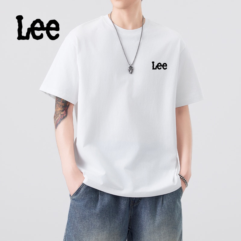 Lee Summer Men's Short-Sleeved Pure Cotton T-Shirt 26 New Style Cool Loose Round Neck Logo Print Simple Casual Versatile