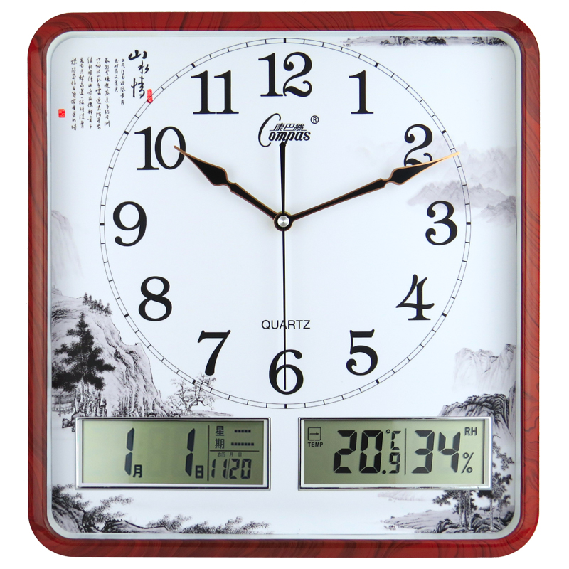Combas Clock Electronic Wall Clock New Chinese Style Living Room Creative Rectangular Perpetual Calendar Chinese Style Mute Clock