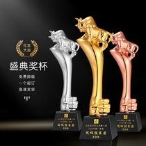 Thumbs bull gold silver copper resin trophy custom creative crystal trophy enterprise staff lettering annual meeting Award