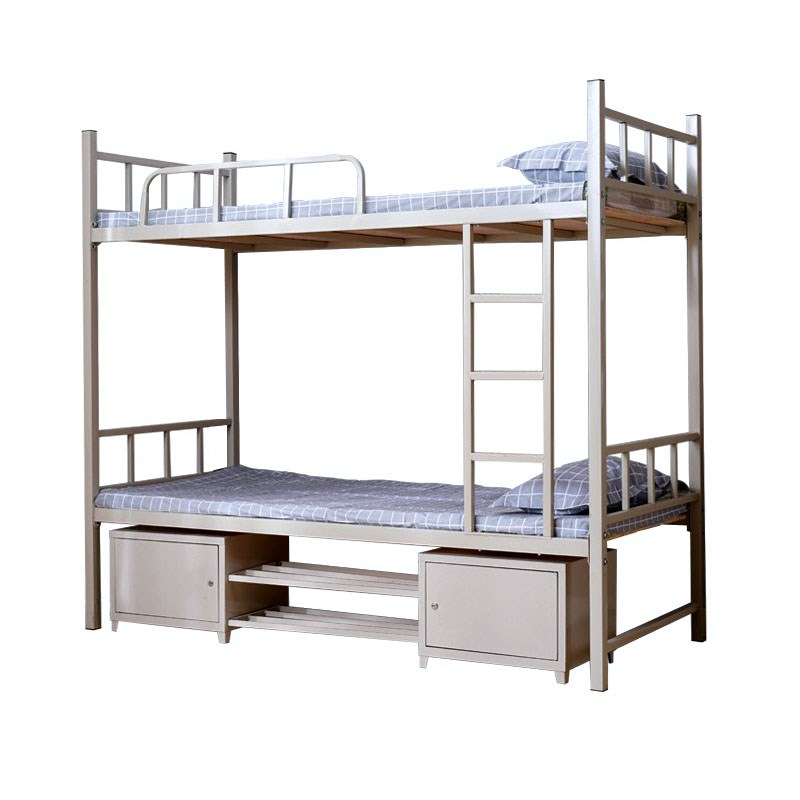 Students upload and down iron frame bed Staff dormitory high and low iron bed double layer steel wood frame bed