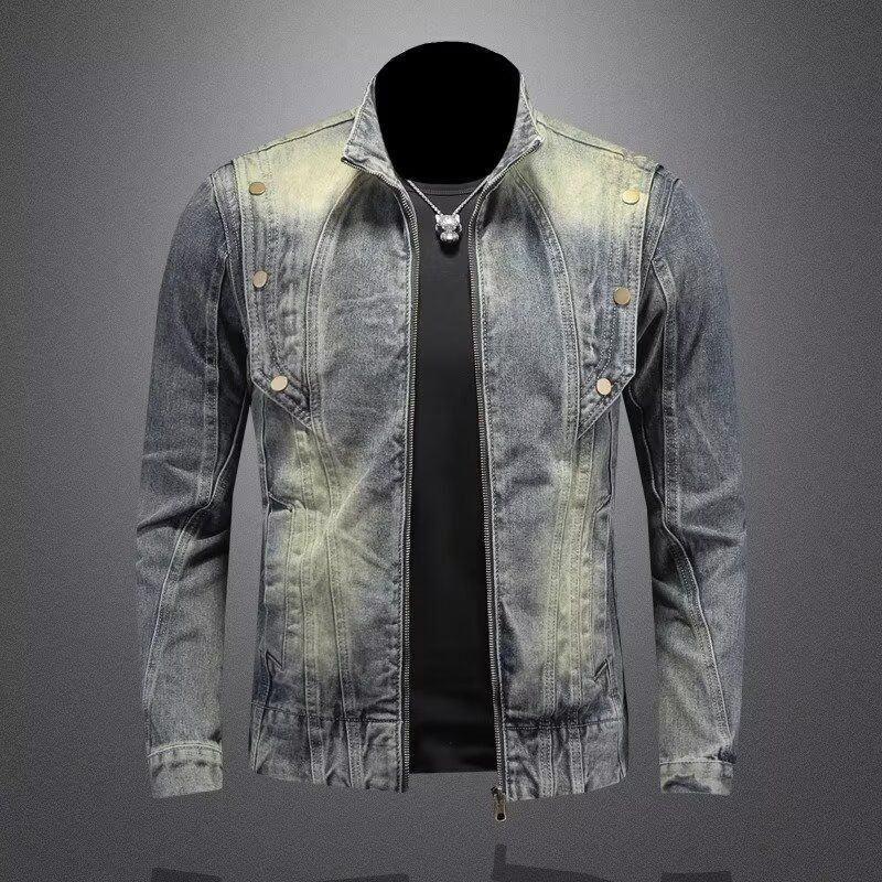 Marvel Venom Spring and Autumn Patchwork Vintage Denim Jacket Men's Trendy High-End Stand Collar Jacket Workwear Top Trendy