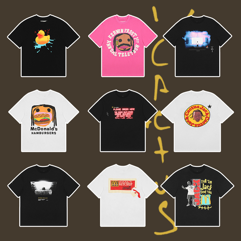 Travis Scott X Mcdonald's Cpfm T-Shirt Loose Fit Unisex Foam Portrait Ts Summer American Style Short Sleeve
