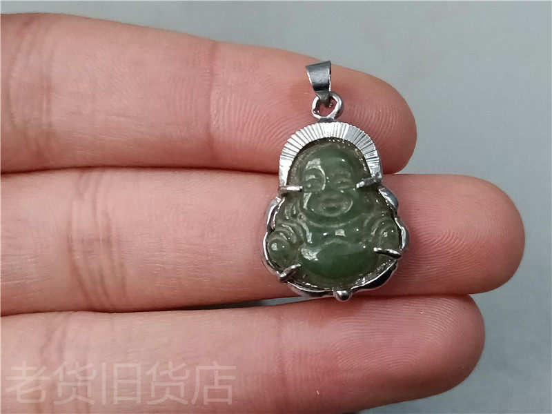 Ancient Play Jade Kit Old Bag Real Inlaid Silver Edge Late Qing Nation Oil Greens Old Emerald Jade Buddha Full Collection Wear can be worn all the time