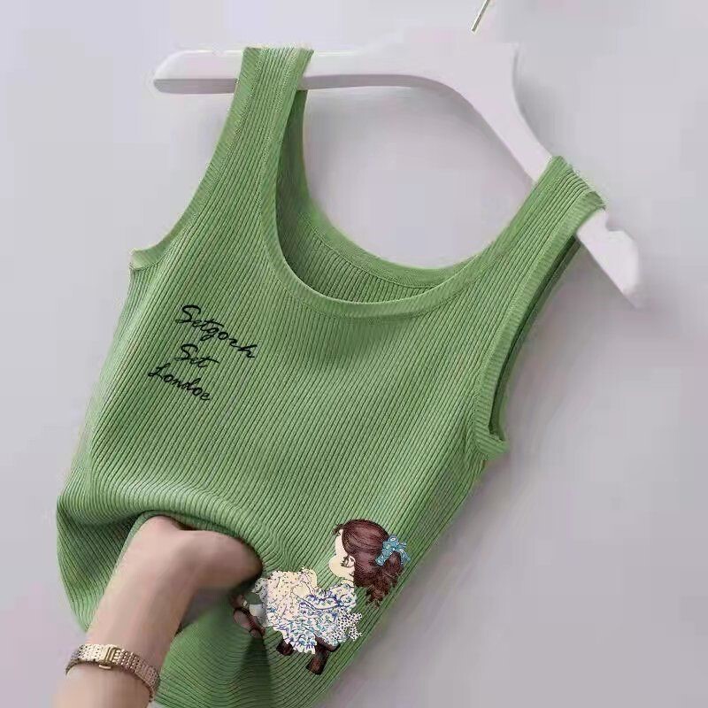 Ice Silk Camisole for Women, Summer Sleeveless Knit Top, Korean Style Loose U-Neck Short Base Shirt, Trendy Top Ice Silk Camisole for Women, Summer Sleeveless Knit Top, Korean Style Loose U-Neck Short Base Shirt, Trendy Top