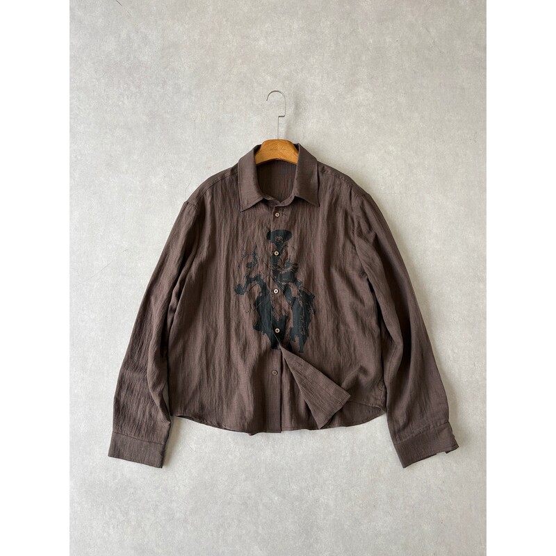 H1C Hunter* Printed Acetate Tencel Blend Brown Textured Shirt with Slight Pleats, Relaxed Fit/Lightweight for Spring/Summer