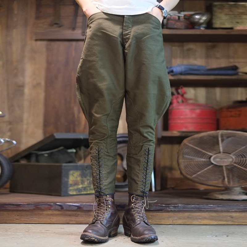 Twill Cotton Pure Cotton Army Green Breeches Vintage Versatile Casual Pants Tie-Foot Pants European and American Style Slim Fit 9-Point Riding Pants Twill Cotton Pure Cotton Army Green Breeches Vintage Versatile Casual Pants Tie-Foot Pants European and American Style Slim Fit 9-Point Riding Pants