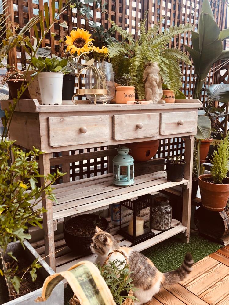 Outdoor solid wood flower rack multi-storey drawer table grocery workbench Succulent garden art terrace vintage vintage furniture store