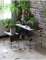 Iron Art Solid Wood Small Flower Shelf Combined Shelve Room Outdoor Terrace Garden Retro Make Old Decoration Grocery Table And Chairs