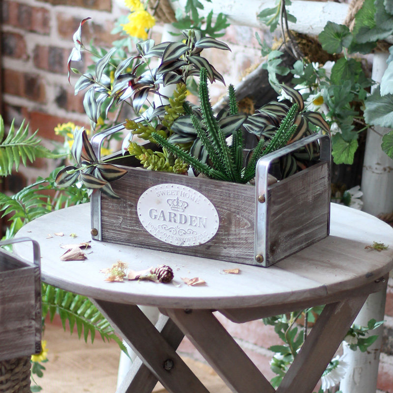 Garden groceries solid wood binaural suitcase retro old decorative drawer simulation flower container box combination set