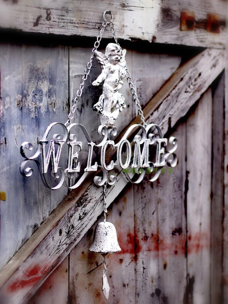 Outdoor Garden Iron Art Grocery Angel Butterfly Welcome Sign Folk Juku pendant Decorative Retro made of old style