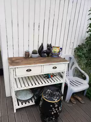 Outdoor garden art flower shop Retro old solid wood grocery table Terrace multi-layer workbench Flower rack drawer storage